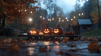 A collection of spooky Halloween scenes filled with eerie decorations, glowing pumpkins, ghostly figures, and haunting atmospheres. Perfect for capturing the thrilling and festive spirit of Halloween 