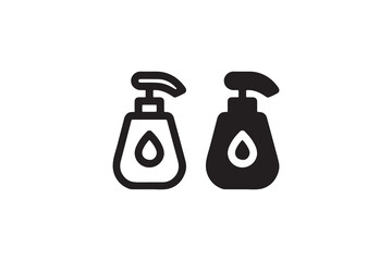 Obraz premium Monochrome outline of two soap dispensers with drop icons.