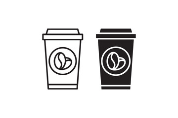 Minimalist coffee cup icons with bean designs on white background.