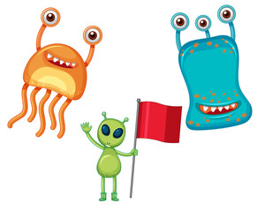 Cartoon Aliens with Flag