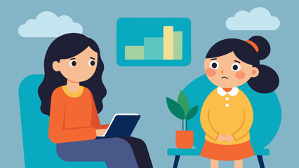 A young girl attending a personalized therapy session where she learns coping mechanisms for her social anxiety.. Vector illustration