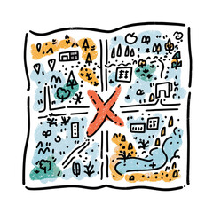 Obraz premium colorful treasure map showing various landmarks and big red 