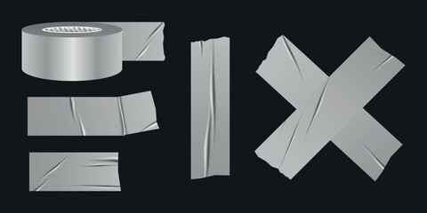 Silver Scotch Adhesive Tape Pieces Set Isolated Vector Mockup