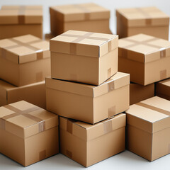 Fototapeta premium Cardboard boxes stacked together in a neat arrangement 