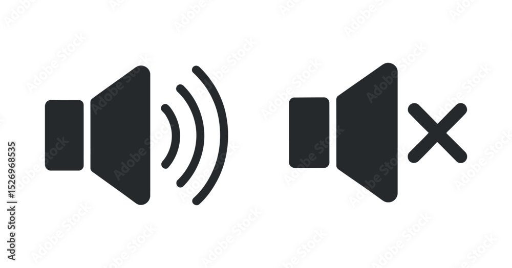 Poster Sound On and Sound Off Vector Icons for Website and App Interfaces Representing Volume Control and Mute Functionality