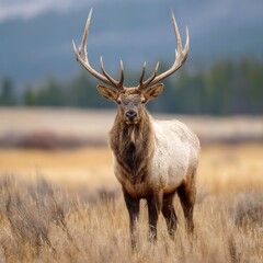 A majestic elk standing proudly in a natural setting, showcasing its impressive antlers