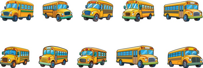 vintage school bus set vector illustration