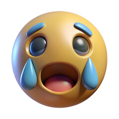 Fototapeta premium 3D Render of a Crying Face Emoji with Wide Open Mouth and Tears