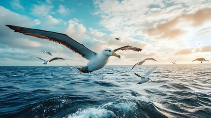 "Birds in Flight Against Sky with Wings Spread and Graceful Aerial Motion"