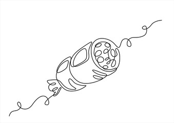 Delicious salami one line continuous drawing. Semi-finished products.Hand drawn one line vector. Editable stroke