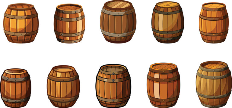 old wooden barrel set vector illustration