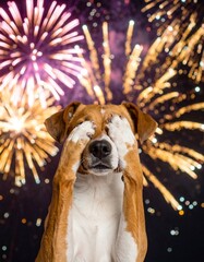 Adorable dog reacting to fireworks