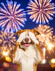 Adorable dog reacting to fireworks