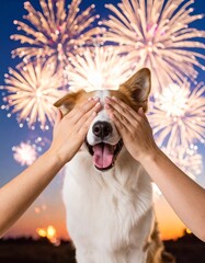 Adorable dog reacting to fireworks