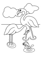 flamingo and fish, coloring book