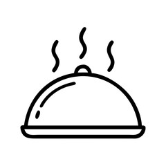 Steaming food cloche outline icon, isolated on white background