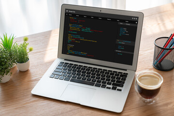 Software development programming on computer screen for modish application and program coding