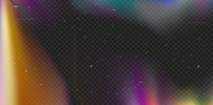 Vintage film light leak effect with grain noise texture and rainbow color. Old camera filter with bokeh in realistic style