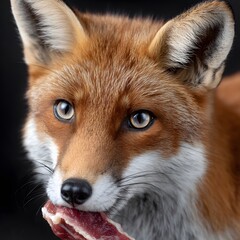 Fototapeta premium Close-up of a red fox eating meat