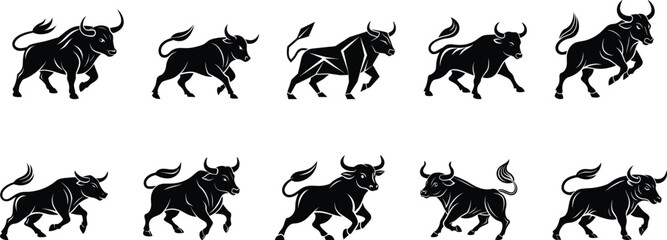 Obraz premium bull animal, stock market logo design set vector illustration
