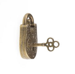 vintage copper padlock isolated on white background	