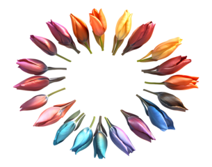 Vibrant Tulip Buds Arranged in a Colorful Circle