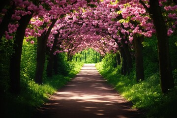 Pathway Under Pink Blossom Trees