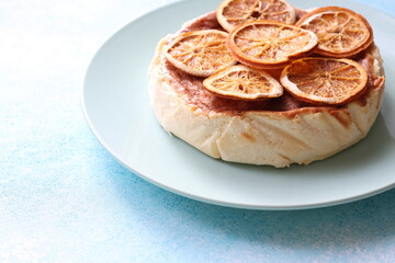 San Sebastian cheesecake on plate in restaurant in close-up	