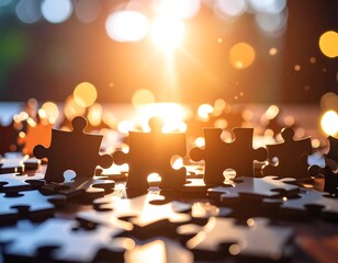 Puzzle pieces fitting together, sunlit (1)