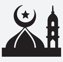 mosque icon silhouette vector art illustration, silhouette of a mosque in the night