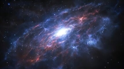 Naklejka premium Vast expanse of space filled with glowing nebulae and countless stars.