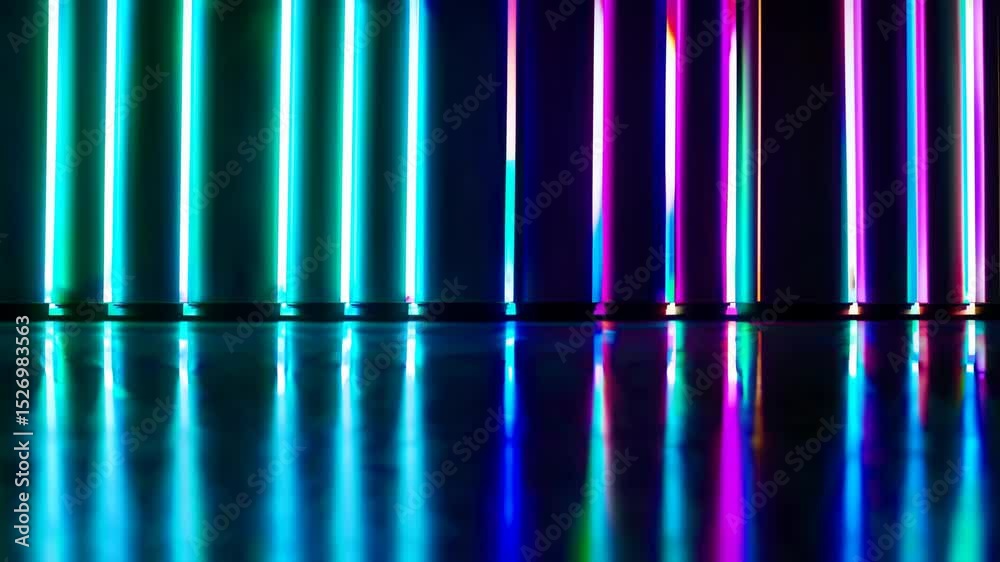 Wall mural futuristic neon gradient pattern with vertical glowing lines blending smooth and radiant colors. min