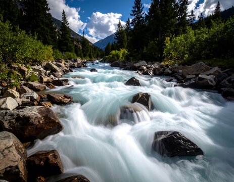Mountain stream rushing over rocks (5)