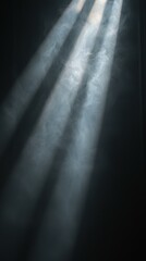 Dramatic light beams shining through fog, smoke, misty air, soft light through dust, copy space