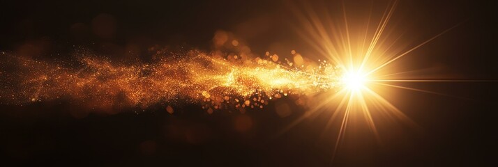 Dramatic light beam, bright glowing rays burst with sparkle, stream of shiny particle dust, golden explosion abstract design.