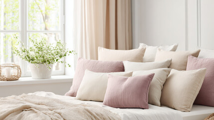 morning light streaming through window onto soft bedding creating serene atmosphere