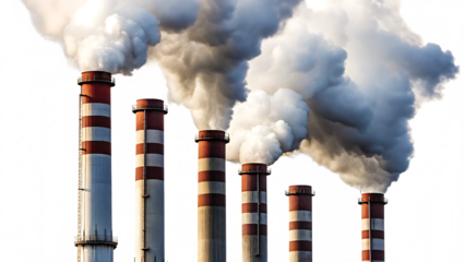 Industrial smokestacks pollution clouds isolated on a white background png ai generated