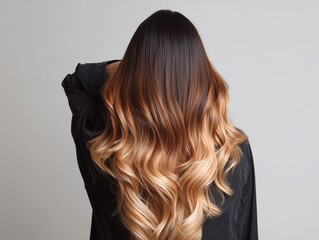 Naklejka premium Elegant ombre balayage hairstyle from behind on woman