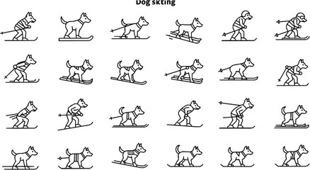 Fototapeta premium dog skiing, sport, animal, line art, silhouette 
