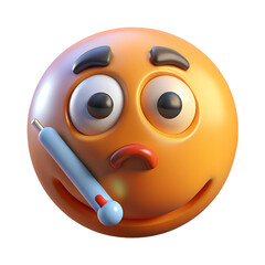 3D Render of Sick Emoji with Thermometer - Feeling Under the Weather