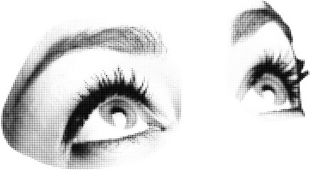 Vector Eyes Looking Up, Halftone Effect, Transparent