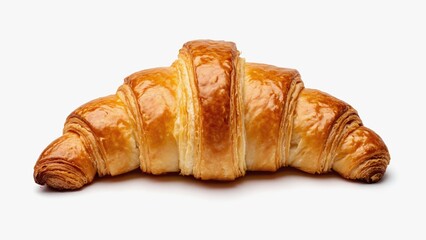 an appetizing croissant with a golden, crispy crust and layered texture on a white background. An ideal option for breakfast or a snack that will delight gourmets.