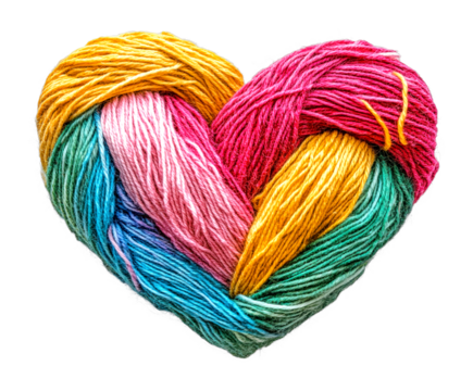 Colorful yarn heart crafting event home handmade art cozy environment close-up view isolated on transparent background