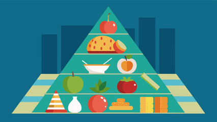 A visual representation of a dwindling food pyramid with each layer representing a different food group and the decreasing availability of these items in countries affected by. Vector illustration