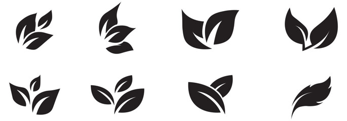 Green leaf icons set. Leaves icon on isolated background. Collection green leaf. Elements design for natural, eco, vegan, bio labels. Vector illustration EPS 10