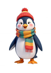 Fototapeta premium Isolated penguin character in colorful winter attire transparent background fun environment for kids
