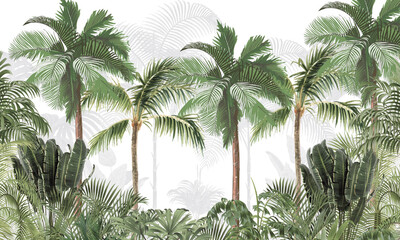 Lush Green Tropical Landscape Wallpaper: Vibrant Palm Trees & Jungle Foliage