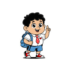 Cartoon Boy in Uniform with Backpack