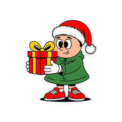 Christmas Cartoon Kid with Present Box
