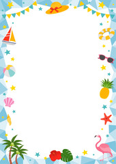 夏と海をイメージした縦型のフレームイラスト_青
